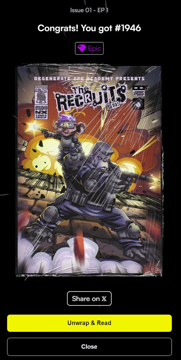 SebMontgomery's tweet image. I just minted a Epic 'The Recruits: Issue 01' comic on @dReaderApp! 📚

Please note... I minted commons first!

Mint yours here while the supply lasts.👇
dreader.app/mint/the-recru…