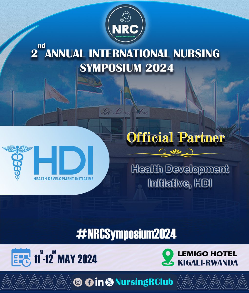 🚨📢#NewStrongPartnership 🚨 We are excited to announce @HDIRwanda as an official partner of #2ndAnnualInternationalNursingSymposium2024. Our Partnership will promote the spirit of health research and innovation. #NRCSymposium2024 #YouthInResearch @aflodiskagaba @BrianChirombo