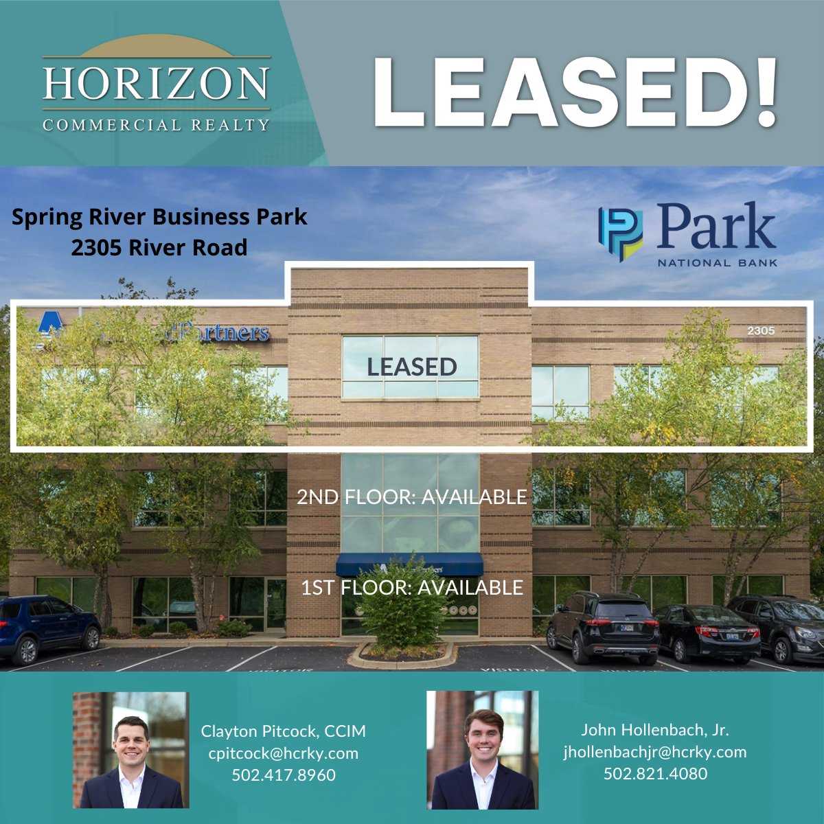 LEASED! Horizon welcomes Park National Bank to Spring River Business Park. Congrats to C. Pitcock, CCIM & J. Hollenbach, Jr. on securing this 11,415 SF long-term lease.

Need new office space? Connect with our team today! 📞 502.429.0090

#Leased #Office #CRE #LouisvilleKY
