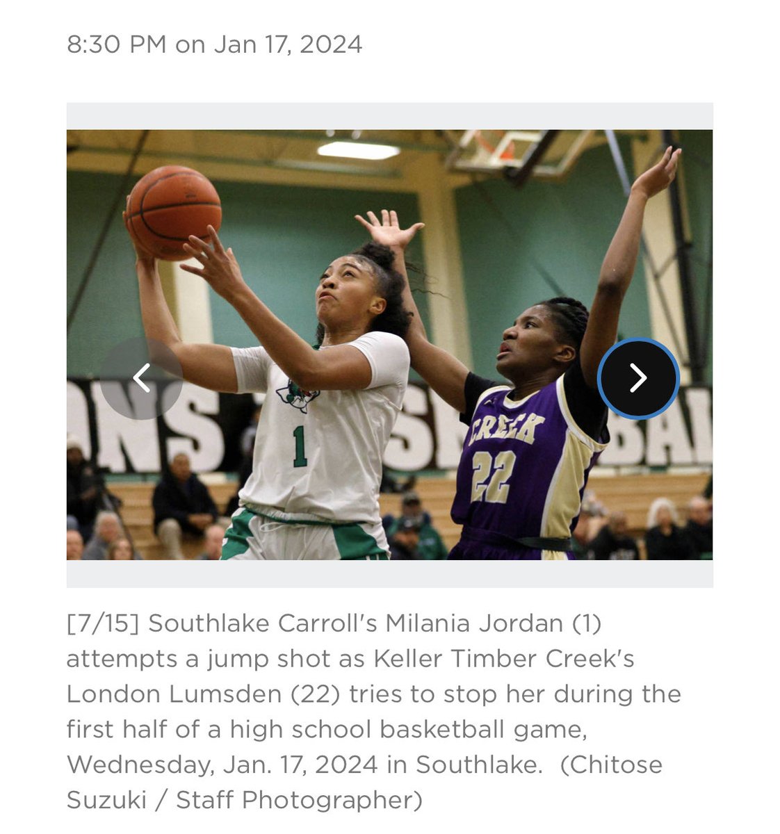 Vs. Southlake Carroll

📸 Dallas News

Timber Creek Varsity Girls 2023-24
 
Nice block! @londonlumsden03