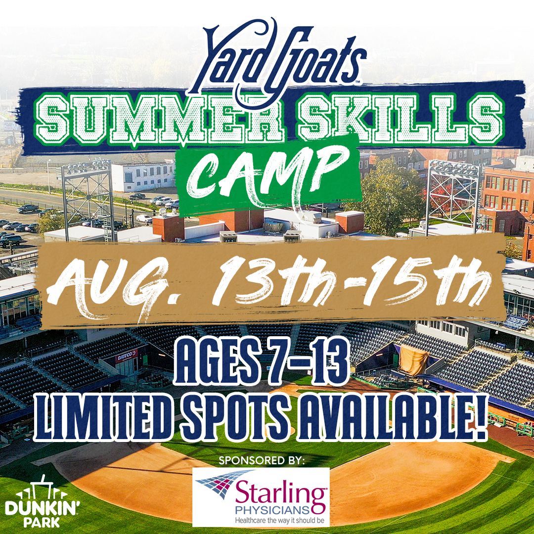 Attention young ballplayers!⚾️ The Yard Goats Skills Camp sponsored by @StarlingPhys is here!👏 Join us on August 13th-15th from 9am - 12pm for a fun-filled baseball/softball camp for ages 7-13. Hurry, spots are limited! REGISTER HERE: bit.ly/3NlW1xa