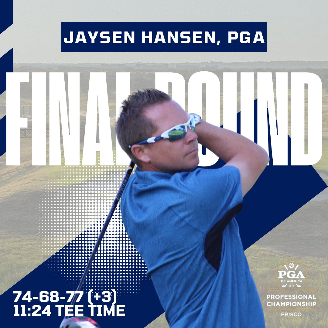 Jaysen Hansen tees off at 11:24 am in Frisco today at the final round of the 2024 PGA Professional Championship on the East Course! Going into round 4, Jaysen sits T-20. The top 20 individuals qualify for the PGA Championship at Valhalla! Good luck, Jaysen! #welovethisgame