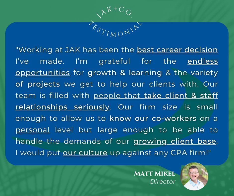 #weloveourclients #JAKcpa #feedback #accounting #tax #growth #bestteamever #MidsizedFirm #LocalFirm