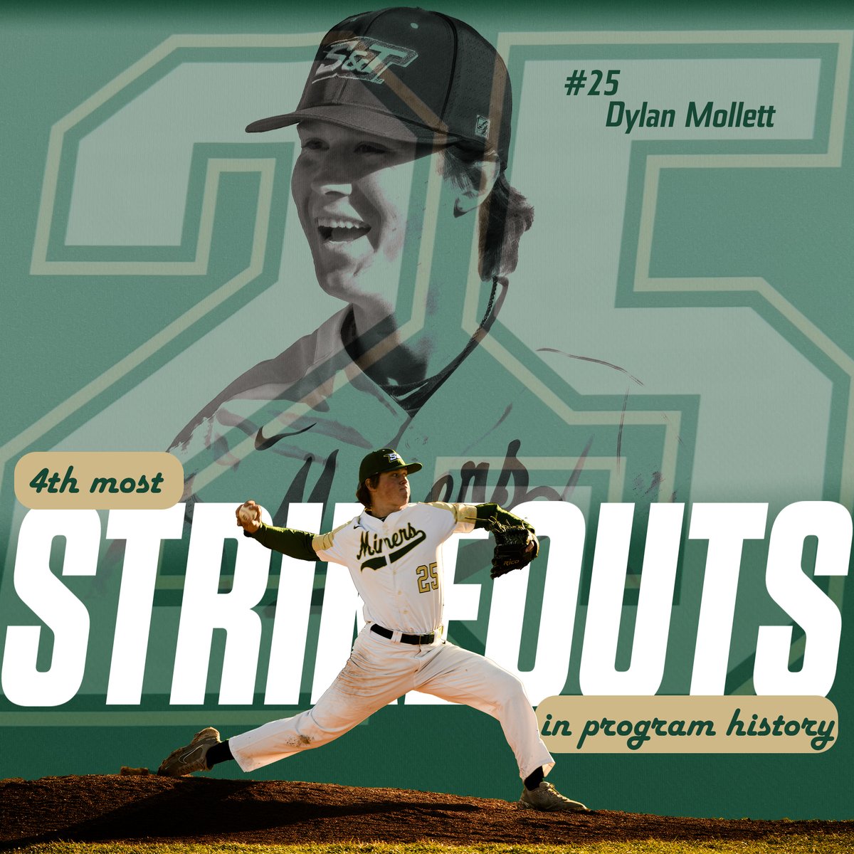 Dylan Mollett recorded 8 strikeouts in Saturday's game against Rockhurst, giving him the fourth most career strikeouts in S&amp;T history! #MinerPride