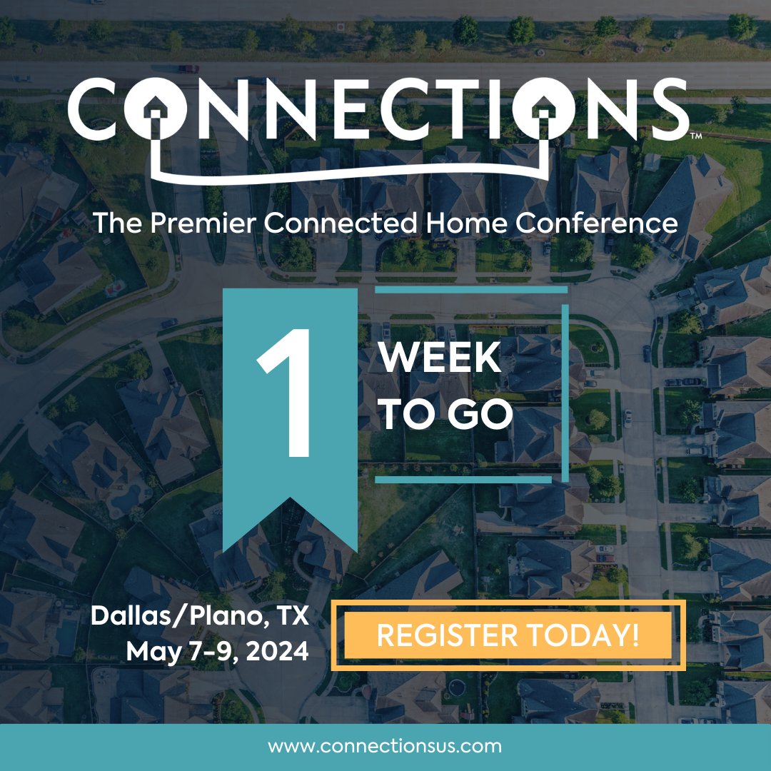 ⚡One week until CONNECTIONS: The Premier Connected Home Conference! ⏰ Secure your spot! Use promo code CONNUS-IOT for $350 off 👉 parksassociates.com/event/connecti… 👈 Don’t miss your chance to shape the future of connected living! #CONNUS24 #SmartHome #IoT #Growth #Innovation