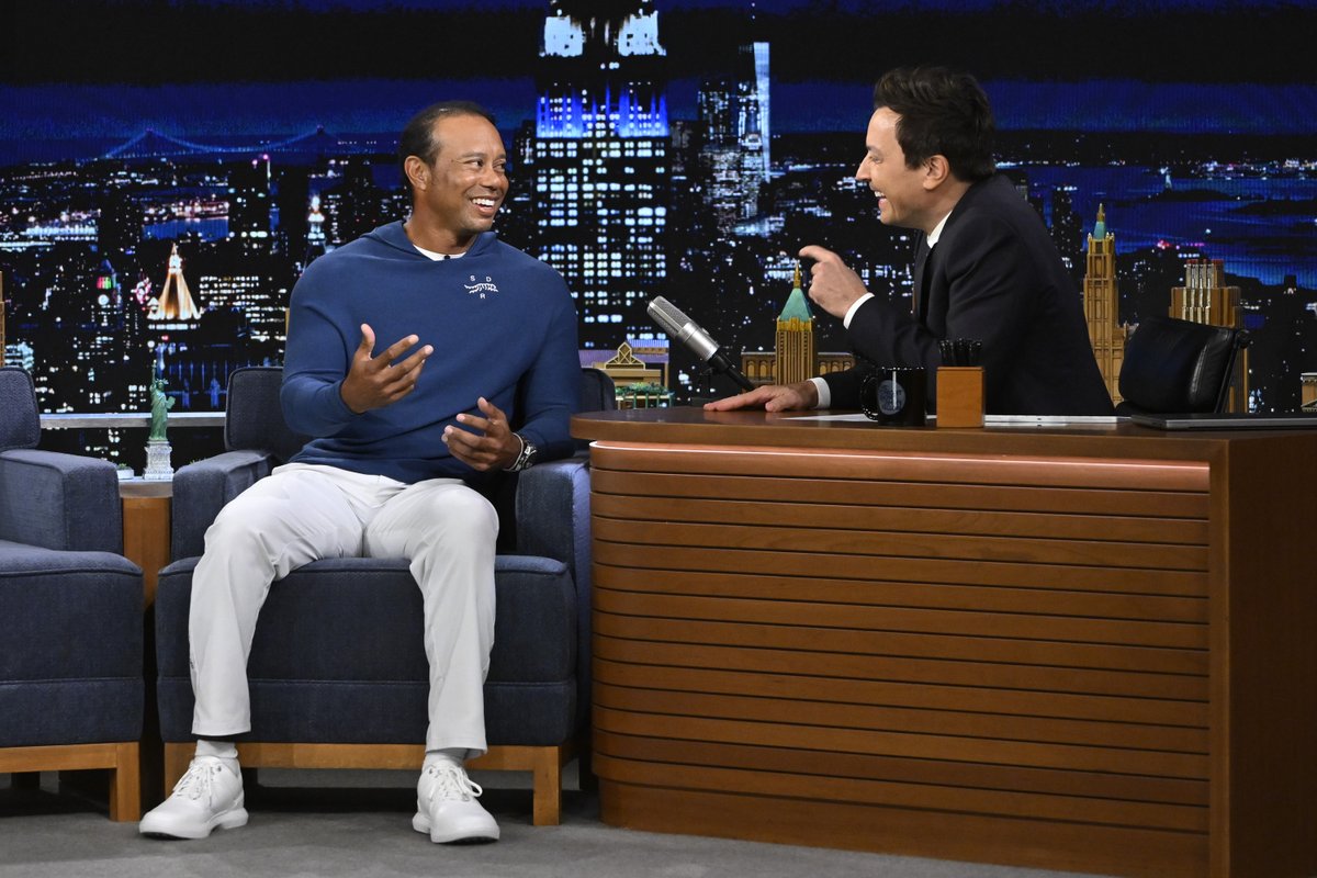 Thank you @TigerWoods for coming on the show last night. Does @SunDayRed make ping pong uniforms? #TigerVsFallon
