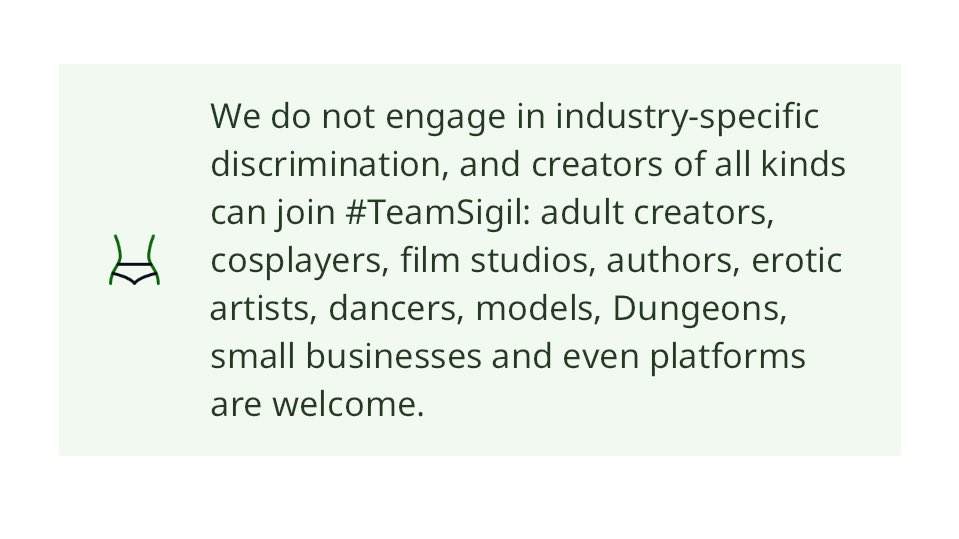 Sigil does not engage in industry-specific discrimination. 💸  #sextech