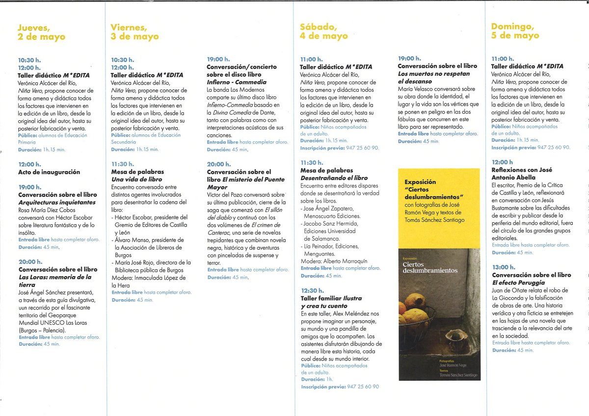 Asociación Profesionales de Bibliotecas de Burgos (@apbiblioburgos) on Twitter photo 📢No os perdáis la Feria Editantes, organizada por <a href="/ILCyL/">Instituto Castellano y Leonés de la Lengua (ILCYL)</a> y el Gremio de editores de CyL en el jardín del Palacio de la Isla
📅 Del 2 al 5 de mayo. 📢No os perdáis la Feria Editantes, organizada por <a href="/ILCyL/">Instituto Castellano y Leonés de la Lengua (ILCYL)</a> y el Gremio de editores de CyL en el jardín del Palacio de la Isla
📅 Del 2 al 5 de mayo.