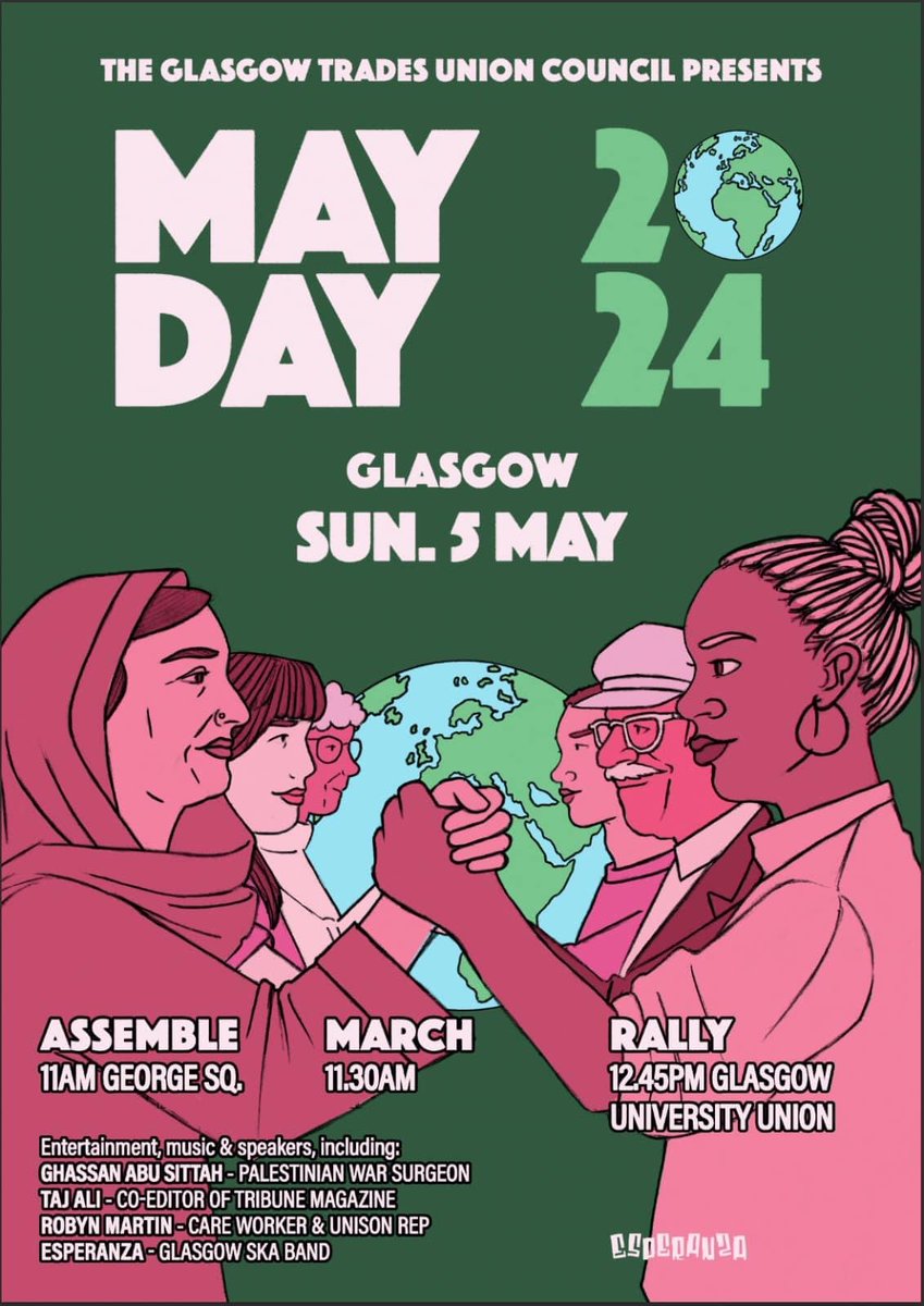 Celebrate international workers day in Glasgow on Sunday 5 May. 👇

Bring your friends, family and co-workers. Bring your trade union banners and flags. 

#glasgowmayday