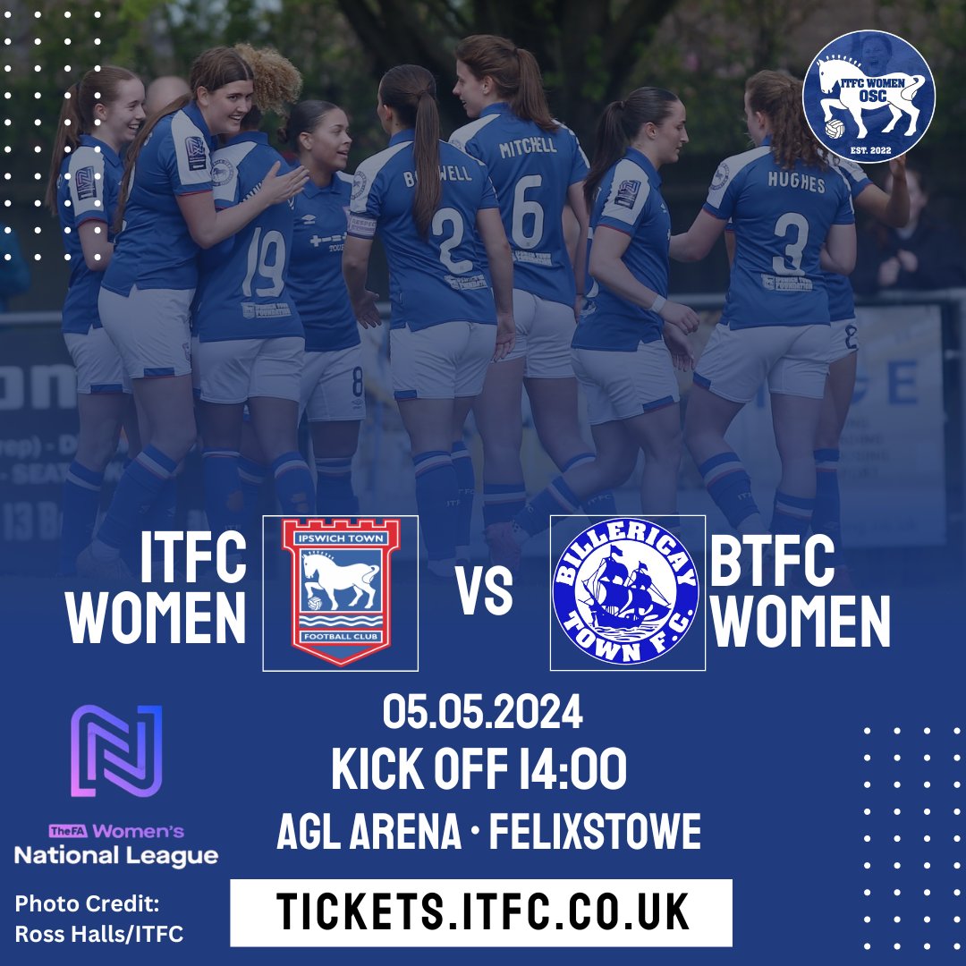 💪 LET'S #FINISHSTRONG

⚽️ @ITFCWomen v @BTFCWomen 
🏆 @FAWNL Southern Premier Division
🏟️ AGL Arena, Felixstowe
🗓️ Sunday 5 May 2pm KO
🎟️ Buy in advance: tickets.itfc.co.uk or on the day at the turnstile

#ITFC #SeasonFinale