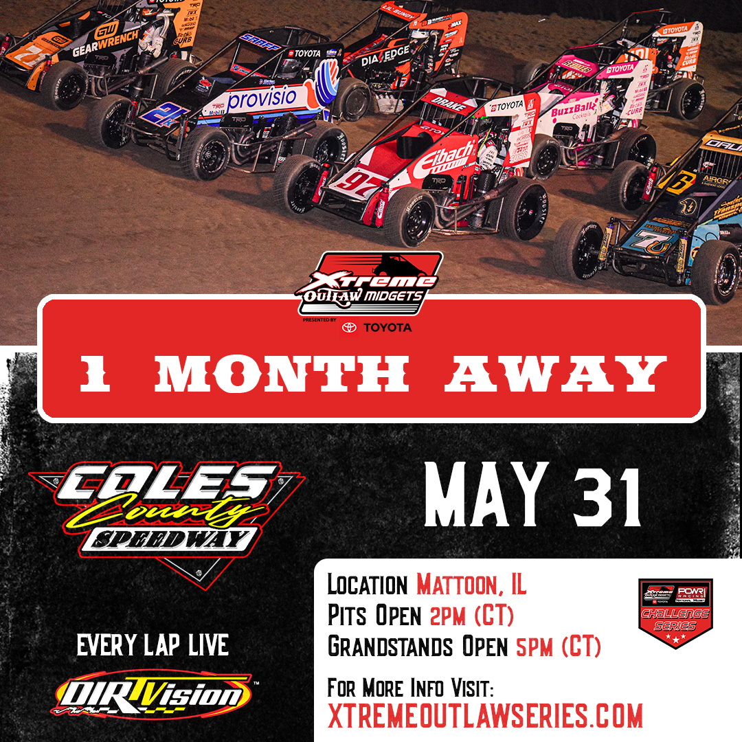 Xtreme Outlaw Midget Series (@xtreme_outlaw) on Twitter photo National Midget series racing is coming to Coles County Speedway!
One month from today, the #XtremeOutlaw Series meets the <a href="/POWRi_Racing/">POWRi Racing</a> National Midget League for Race #4 of the co-sanctioned Challenge Series.
Tickets will be on sale at the gate. Or, stream it on @DIRTVision. National Midget series racing is coming to Coles County Speedway!
One month from today, the #XtremeOutlaw Series meets the <a href="/POWRi_Racing/">POWRi Racing</a> National Midget League for Race #4 of the co-sanctioned Challenge Series.
Tickets will be on sale at the gate. Or, stream it on @DIRTVision.