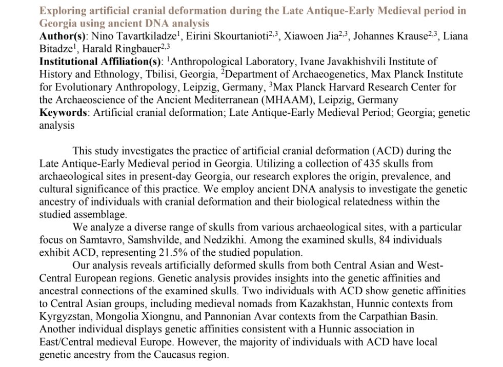 Exploring artificial cranial deformation during the Late Antique-Early Medieval period in Georgia using ancient DNA analysis and 435 skulls.