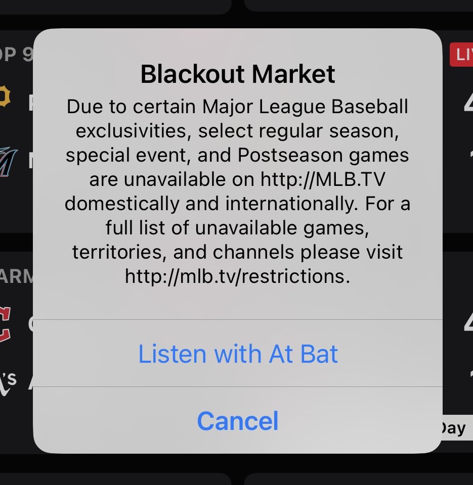 ⁦@MLB⁩ now that Bally South isn’t available on Comcast/Xfinity, how about ending the blackout market nonsense and broadcast out local teams on MLB.TV. If you really wanted to attract fans, making the games accessible in their market is the answer.