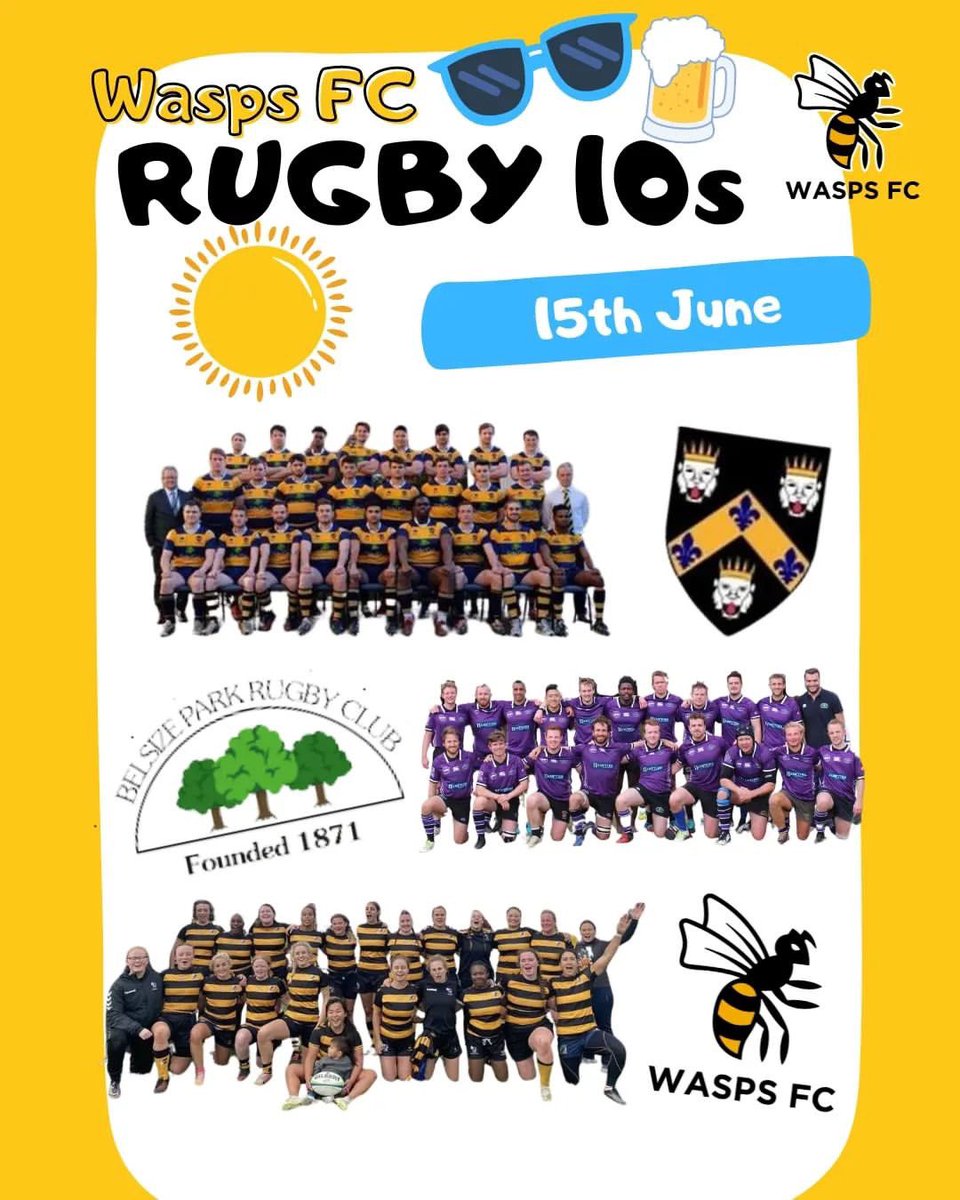 𝗪𝗔𝗦𝗣𝗦 𝗙𝗖 𝟭𝟬𝘀 Another day, another 3 additions to our Summer 10s Tournament! Men's social - Guy's Hospital RFC Men's social - Belsize Park RFC Women's social - Wasps FC Women Sign up via the link in our bio #WaspsFC #Rugby #London #OnceAWasp 🐝
