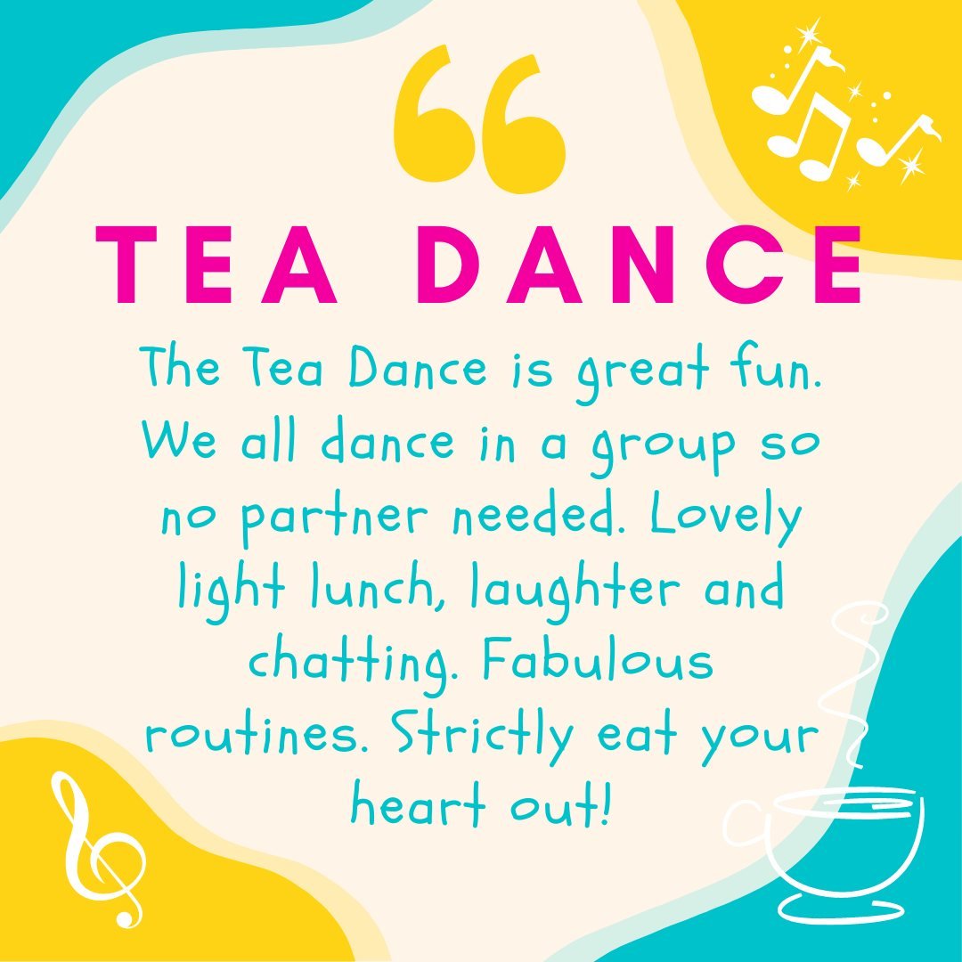 It's always a joy to hear all the wonderful, positive feedback you share with us after our #TeaDances. It's an afternoon of fun #socialising #food, laughter and #dancing. Our instructor @XpressYourself1 will guide you with every step. Look out for info on our next #Tea #Dance!