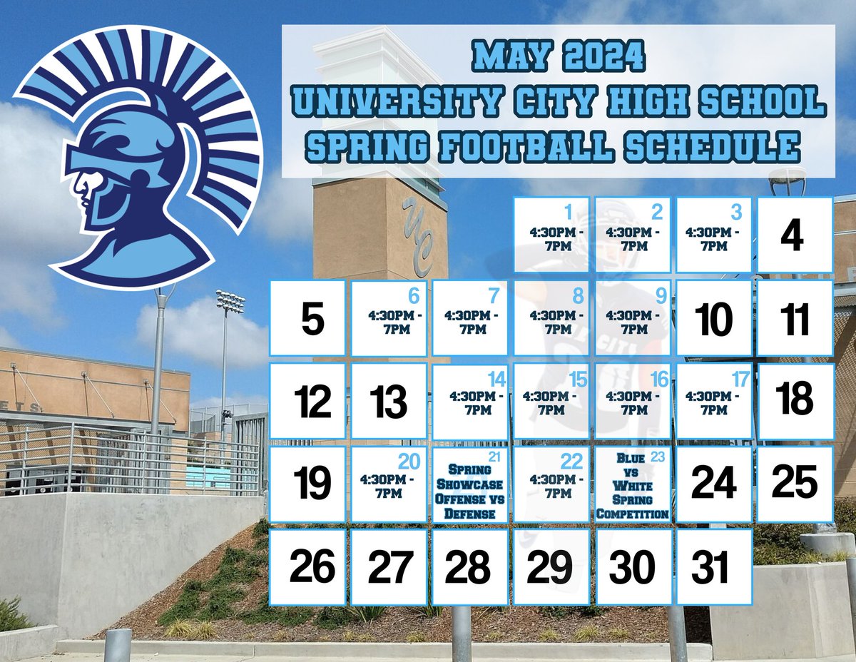 CenturionFB's tweet photo. Spring Football has finally arrived! Time to take our first steps towards the 2024 season. It begins today! All new players are invited to come out as well. Feel free to join us. See you on the field! #UCityFootball #TheU #TheCity #UCHS 🙌🏼 https://t.co/yFEqfDQ4qn
