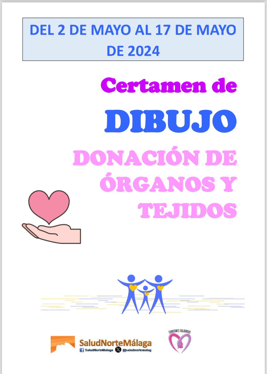 Desde mañana día 2 de Mayo 🔊🔊y hasta el día 17 se puede participar en el certamen de dibujo de donación de órganos y tejidos. Desde primaria hasta bachillerato . 👩‍🎨👨‍🎨👩‍🎨👨‍🎨 Tenemos muchas ganas de ver los trabajos presentados👏👏👏👏👏