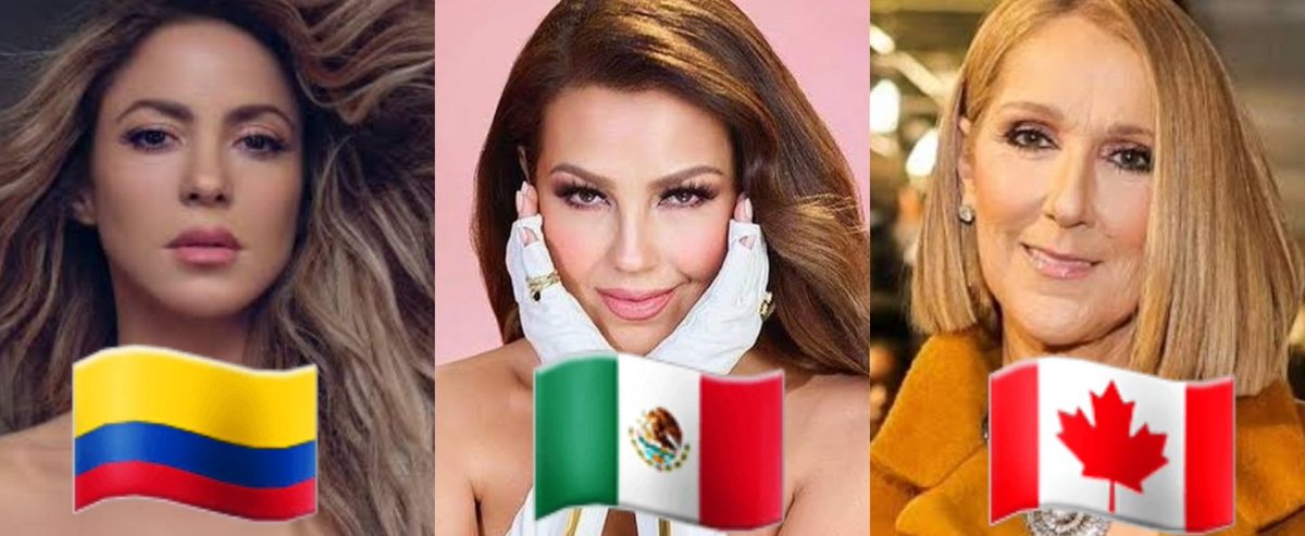 @AcervoCharts Pra mim Colômbia é shakira, México é Thalia e Canadá é Celine dion. Ícones!