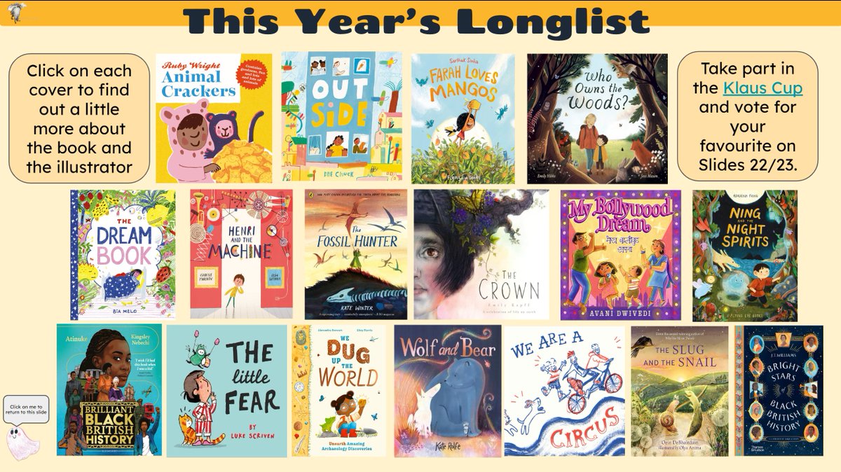 🥳Congratulations Illustrators & Publishers📷 Celebrate the #KlausCupofBooks from the 2024 @KlausFluggePr Longlist. Full details & resources here: docs.google.com/presentation/d…… Video here: youtube.com/watch?v=vuQ76T…