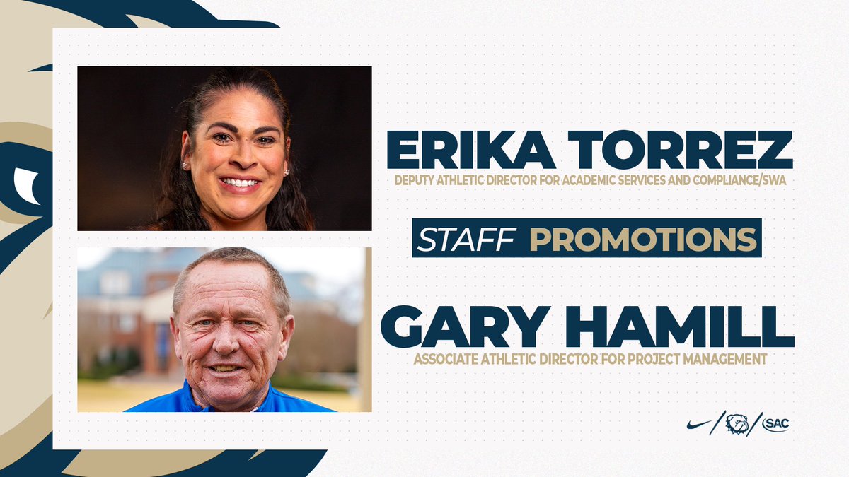 PROMOTIONS ANNOUNCED Erika Torrez has been promoted to Deputy AD for Academic Services and Compliance/SWA!! Head MSOC Coach Gary Hamill has had the title of Associate AD for Project Management added! #OneDog