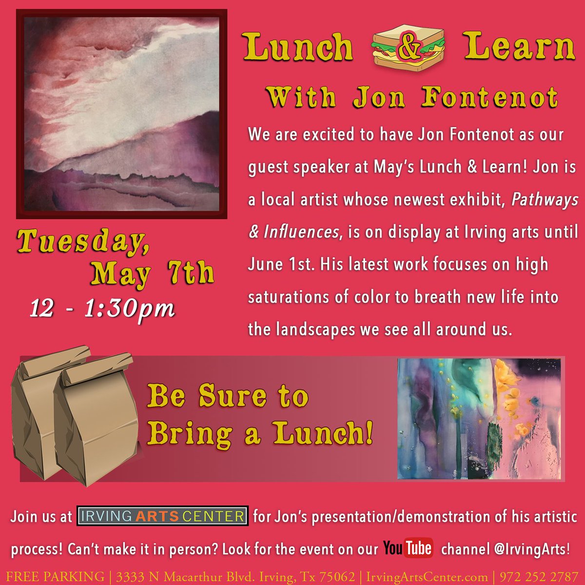 Don't miss learning about Jon's beautiful work next week! This is our last L&L until we open again in September! #lunchandlearn #artclass #artdemonstration #irvingtx #irvingarts #freeevent #artexhibit #artlecture #dallastx #demonstration #artdemo