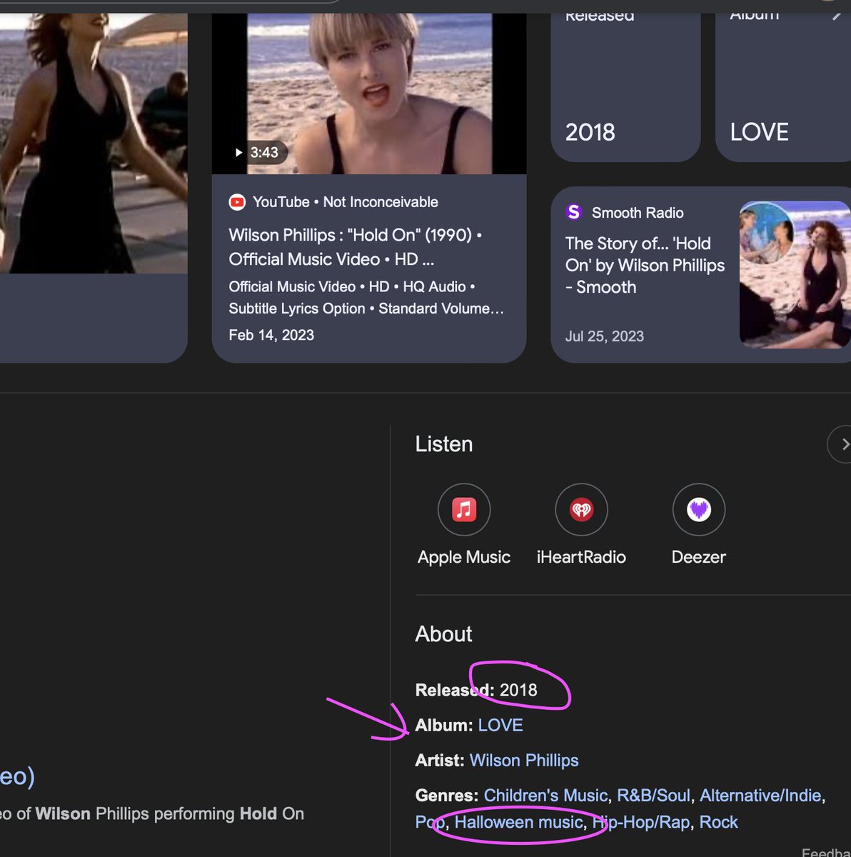 MischaWillett's tweet image. On the other hand...try searching for its release year and the biggest search engine on the 🌍 returns this bundle of falsehoods: 
Riiiight--that famous Halloween song ...from 2018 🤦‍♂️
#googlefail #itsover