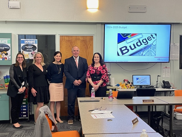 Grateful to be surrounded by an amazing group of administrators @mkgropp @MPCrudele @MWstarsCLB and Cathy Jenisch while presenting the State of the District/2024-25 Final Budget during last night's BOE meeting.