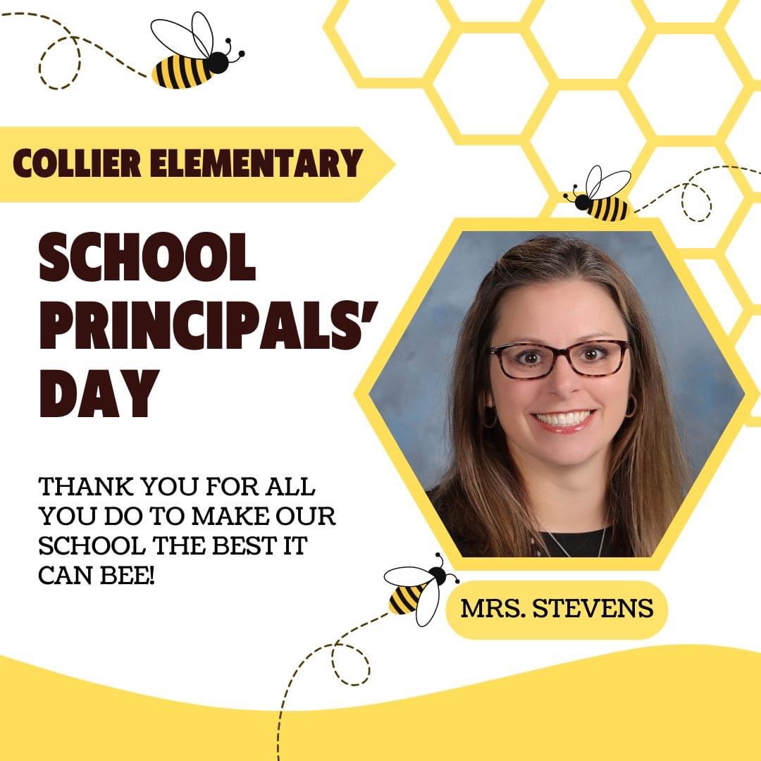 Today we celebrate our Queen Bee, Mrs. Stevens, for School Principals' Day! We appreciate all that she does to make our school the best it can 'BEE'. Mrs. Stevens, we love ya, mean it! #BeeTheImpact #AimForExcellence #TeamMCPSS #LearningLeading