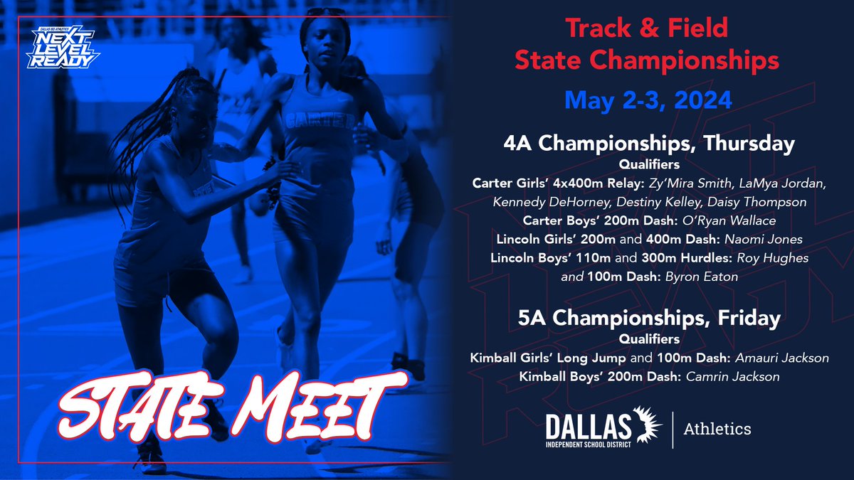 Good luck to our qualifiers for the UIL State Track & Field Championships! 4A is Thursday and 5A is Friday. #NextLevelReady
