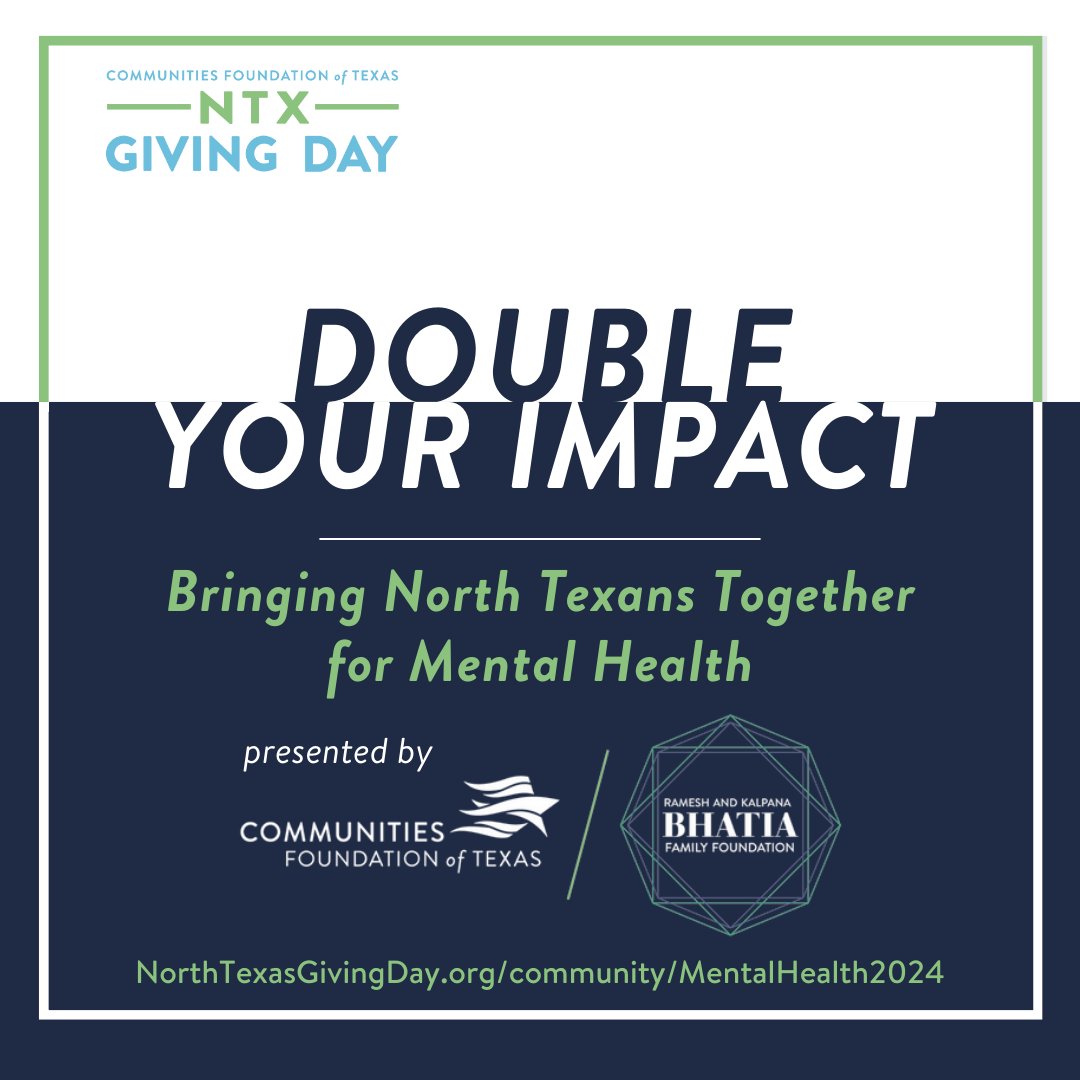 CFT is offering an opportunity for mental health-focused nonprofits to raise matching funds, thanks to support from @RK_BhatiaFDN, @NTxGivingDay's Cause Sponsor for both Mental & Behavioral Health and Intellectual, Development, and Physical Differences.
