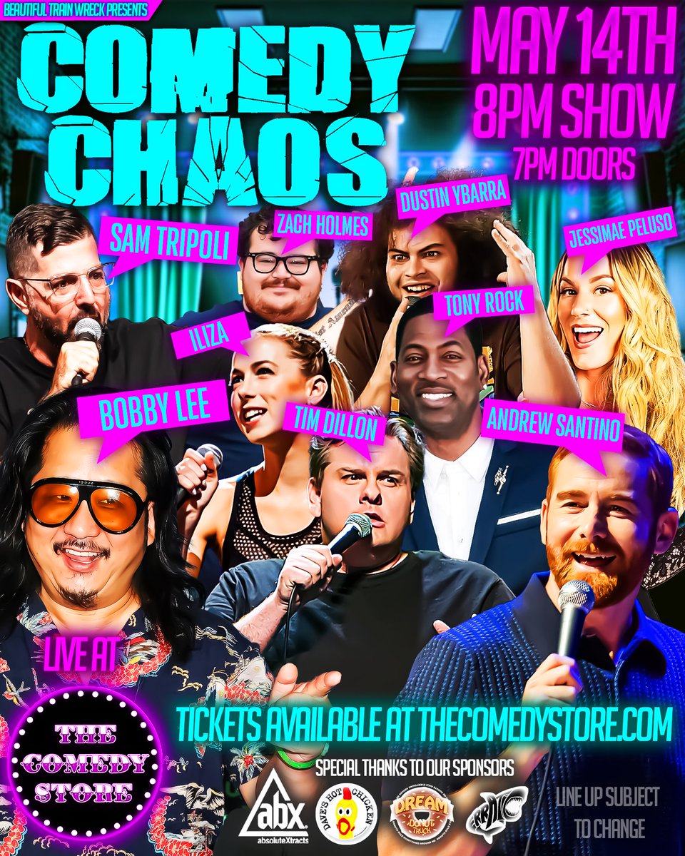 Comedy Chaos is back with nothing but straight murder! Join us in the Main Room at @thecomedystore May 14th at 8pm! Grab your tickets now at thecomedystore.com!