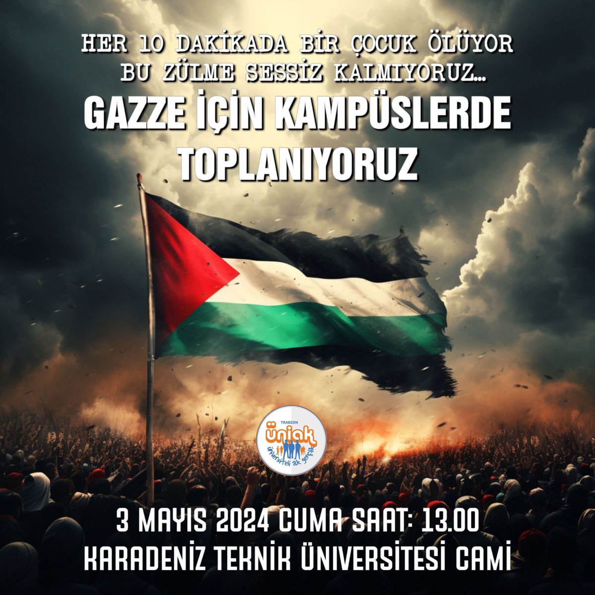 📍Karadeniz Teknik Üniversitesi Cami’nde cuma namazını kıldıktan sonra toplanıp AKM’ye yürüyeceğiz. Evrensel bir eylem ve basın açıklaması düzenleyeceğiz.. Trabzondan en güçlü şekilde sesimizi duyurmak için tüm vicdan sahibi yürekleri #SayStop demeye davet ediyoruz..