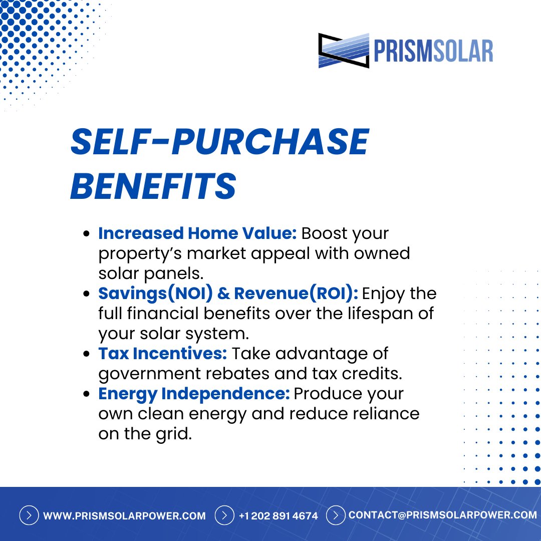 Whether you choose to lease or buy, #solarenergy is a smart move towards a #sustainable future. 🌱

#PrismSolarPower #RenewableEnergy #RooftopSolar  #CleanEnergy #SmartInvestment #Sustainability #Rooflease #Selfpurchase