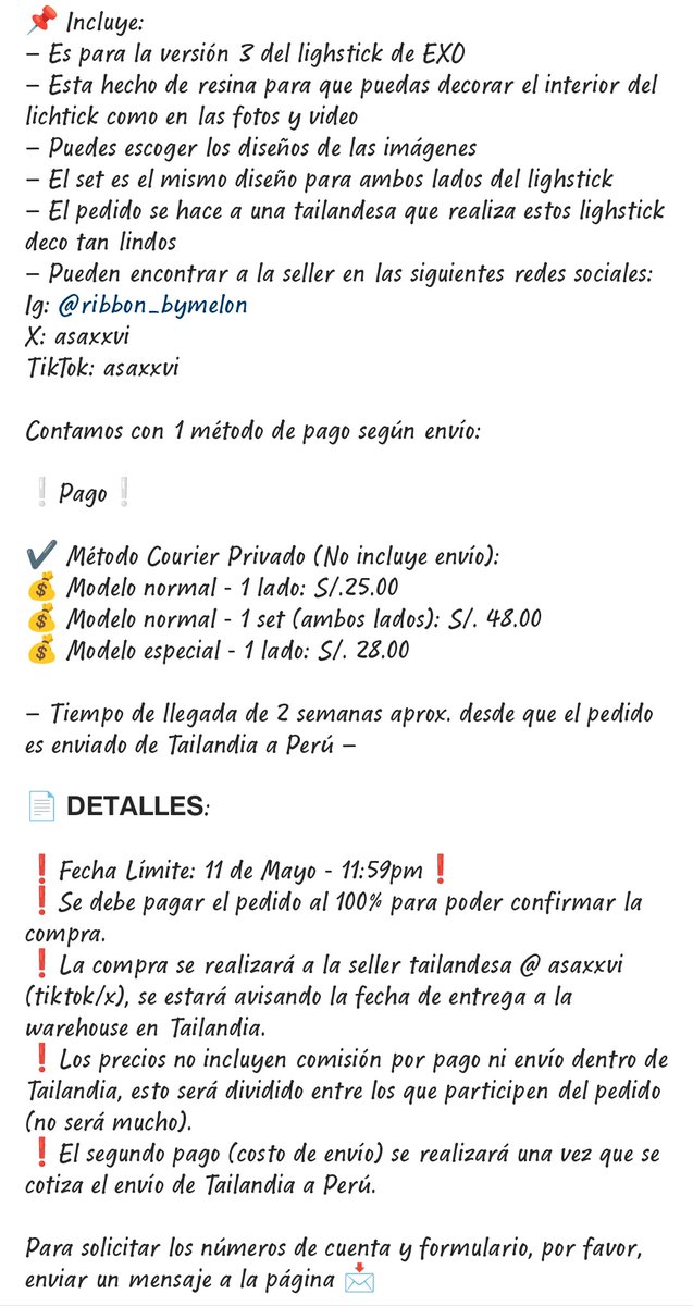 deiday10's tweet image. 《 GO PERU — EXO LIGHSTICK DECO BY @AsaXxvi 》

Toda la info en imágenes ~

#HappyDayStore
#GOPeru
#EXO
#DecoLighstick
#EXOlighstick
#ThailandStore
#Thailand