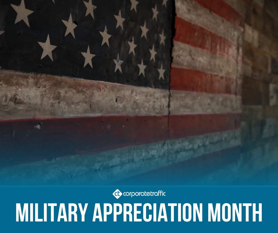 May is Military Appreciation Month and at Corporate Traffic, we're proud to show our gratitude to our veterans and military families!

#MilitaryAppreciationMonth #MilitaryAppreciationAtCT #Veterans #Military #MilitaryFamily