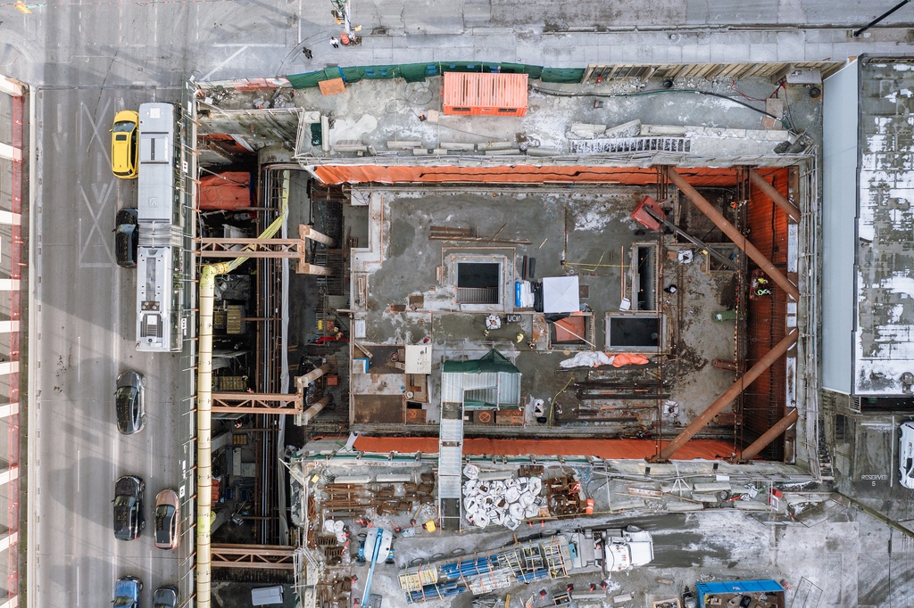 BC Building Trades members are proud to be building the Broadway Subway Project. Here's an aerial shot of the future Mount Pleasant Station in East Vancouver. We Build BC. Photo credit: TI Corp