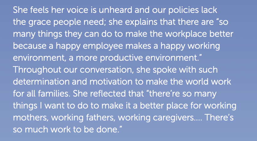 Our Community Advocate DeAngela, (referred to as Delaney in the report) shared her story to highlight the importance of policies like #PaidLeave to support parents and caregivers of children with disabilities such as herself.