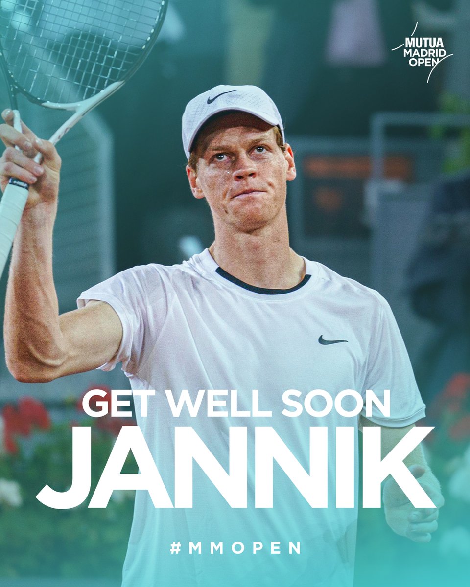 Jannik Sinner has withdrawn from the Mutua Madrid Open with a right-hip injury. As a result, he will not take to the court on Thursday to play his quarter-final match against Felix Auger-Aliassime. Get well soon, @janniksin 😘