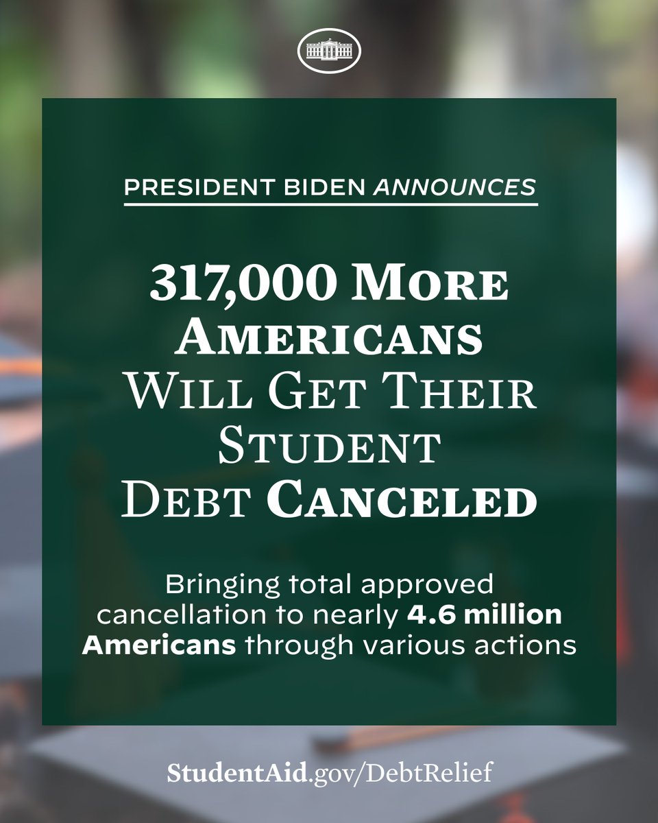 317,000 borrowers who attended the Art Institutes will get their student debt canceled. This institution defrauded students and borrowers. Our Administration is working to provide these Americans with the relief they need and deserve.