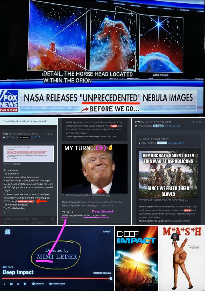 @HyssopCedar @ISercorimo @surdog007 I put it together in one pic for clarity… ORION on the News today UNPRECEDENTED NEBULA IMAGES THE HORSE HEAD MAY 04 #1317 #3172 MAR 23 (My Turn) and Meme misspelled (Mimi Leder directed Deep Impact 🎥) MY TURN...(S) ...is MORSE CODE FOR S