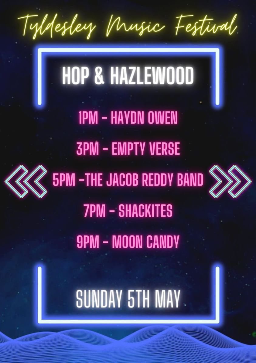 Next up we’ll be playing the Tyldesley Music Festival at @hopandhazlewood this Sunday.

We’re on at 7pm but make sure to get down early to watch the other great bands