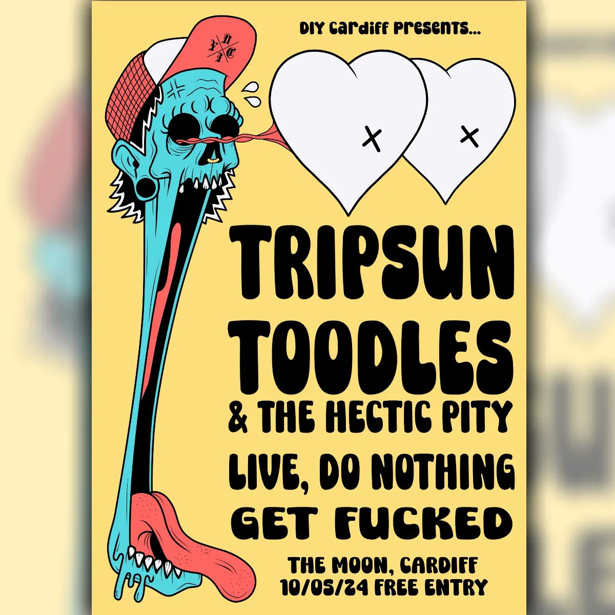 Everyone who LIKES and SHARES this post will get 4 FREE tickets to see @tripsunband @ToodlesBand @livedonothing & GET FUCKED at The Moon on May 10. You've gotta be in it to win it x