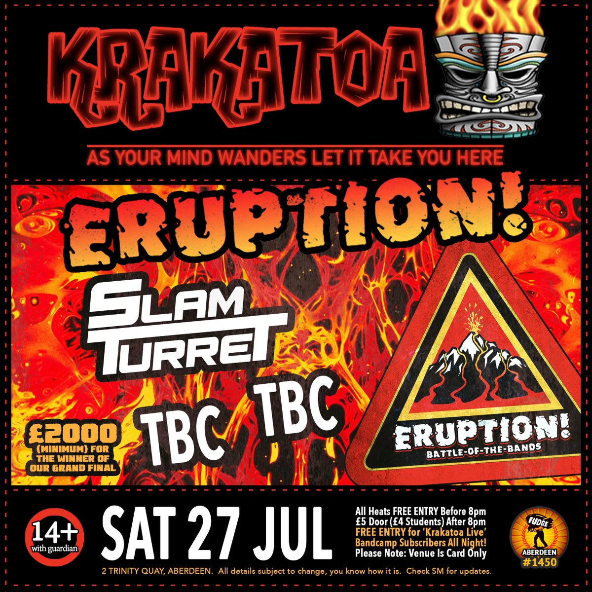 🔥 #ERUPTION #BOTB 🔥 #SLAMTURRET 🔥 #TBC 🔥 #TBC🔥 #krakatoa #aberdeen #scotland #divebar #notadive #independentvenue #workerowned #CIC #musicvenue #fudgeaberdeen #volcanictiki #asyourmindwanders #tiki #harbourlife #gig #bands #music #live #clubnight