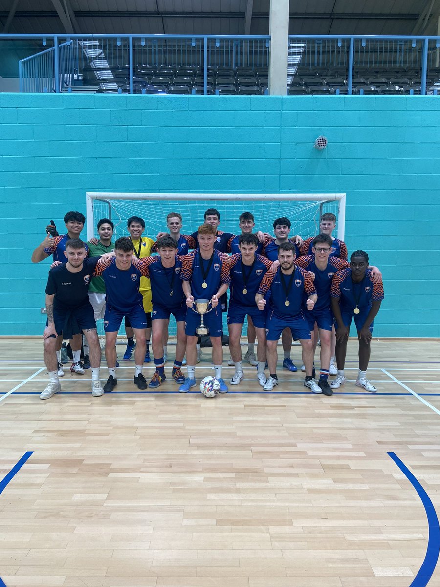 FutsalMMU's tweet photo. Manchester Universities Futsal Cup🏆 
The 1’s retained their title from last year after beating the 2’s in the final 2-0. The tournament consisted of teams from UCFB, Uni of Manchester and UA92. https://t.co/wAA4pmJaRE