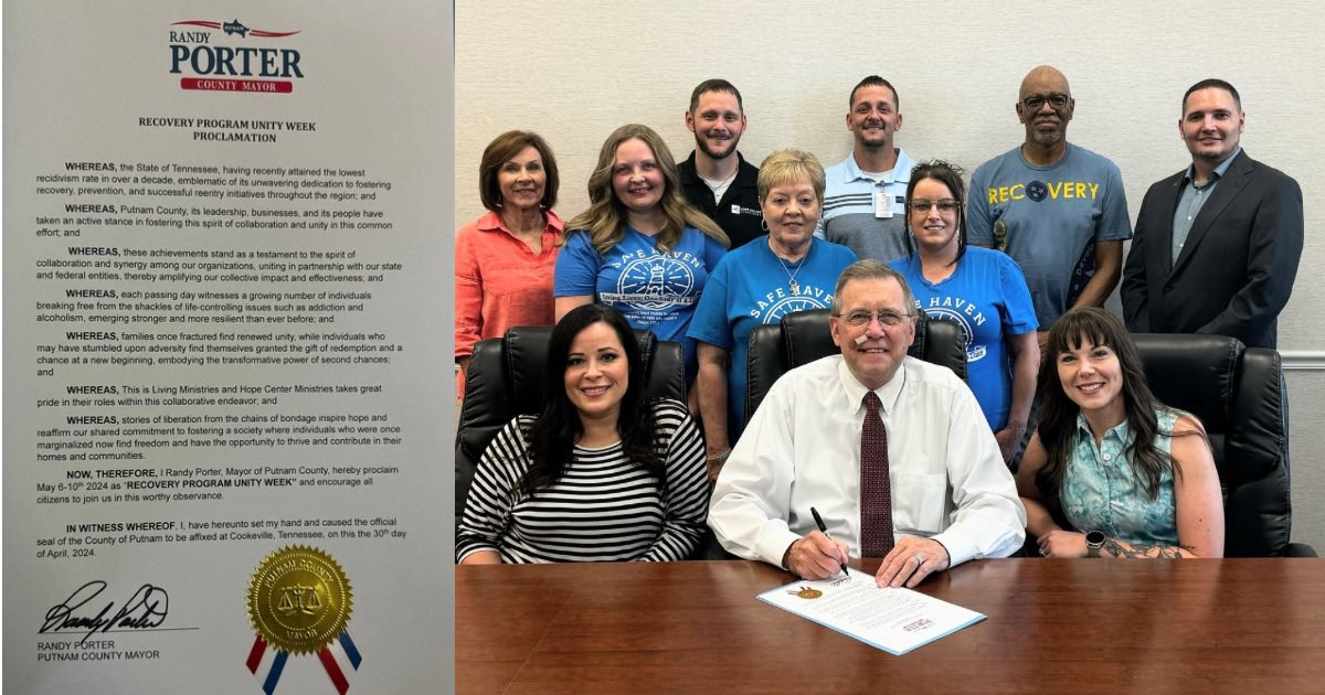 The Bible says God commands His blessing where brothers and sisters are in unity, so we partnered with Hope Center Ministries to go to the mayor and have May 6th-10th proclaimed "Recovery Program Unity Week!"

linkedin.com/posts/this-is-…

#recoveryprogramunityweek  #cookevilletn