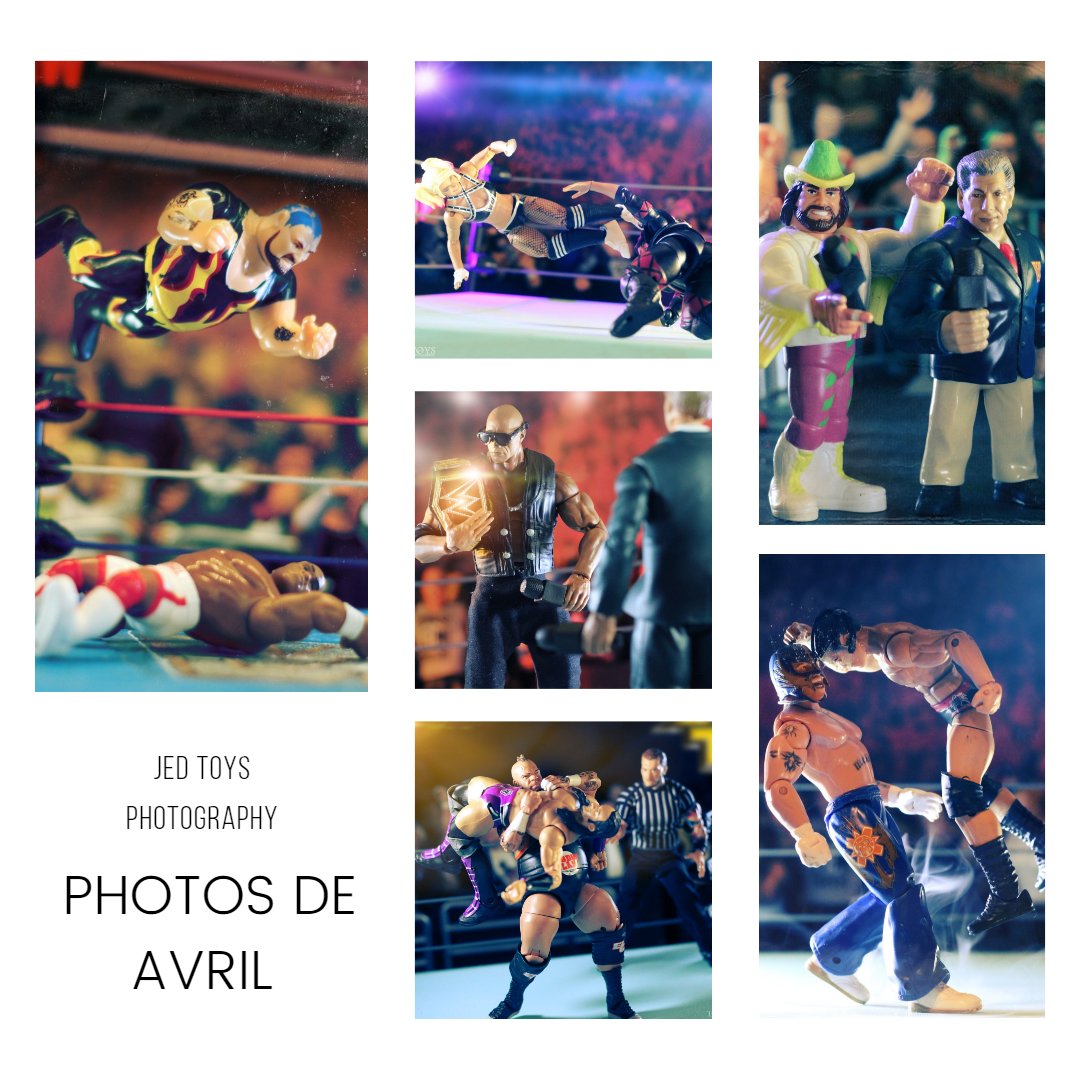 Voici mes photos réalisée durant le mois d'Avril ! Elles sont toutes dispo ici : instagram.com/jed_wrestling/ #ToyPhotoFrenchForce #WrestlingFigures #FigurinesDeCatch #ToyPhoto #hWo #BamBamBigelow #Virgil #RandySavage #WWFHasbro #TheRock #CodyRhodes #BrodusClay #AlexaBliss #WWEToys