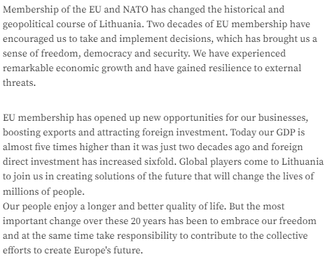 LTEMBASSYUK's tweet photo. #mES20 | On the 20th anniversary of #Lithuania's 🇱🇹 #EU 🇪🇺 membership, we are happy to share Chargée d'affaires Lina Zigmantaite's thoughts published in the Portuguese Diário de Notícias ➡️ https://t.co/6obIpipwon https://t.co/Gntm47vqEB