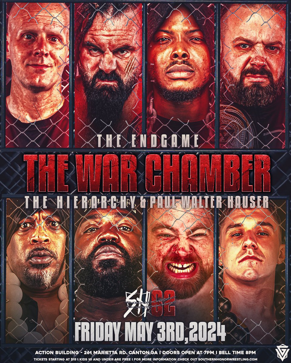 DON’T MISS #SHW62! Join us THIS FRIDAY at The Action Building in Canton, GA! Our special guest match-maker @PWHIsAWrestler has put together a MASSIVE card and he’ll even be joining The Hierarchy to take on The Endgame inside the #WarChamber! Doors at 7pm, bell time at 8pm!