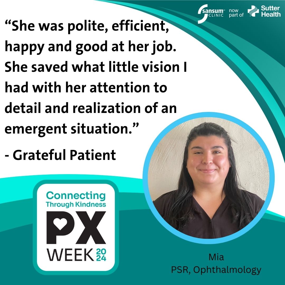Team members like Mia who go above and beyond for patients and their families help us to provide an exceptional experience for those we serve. #SansumClinic #RidleyTreeCC #SutterHealth #PXWeek2024