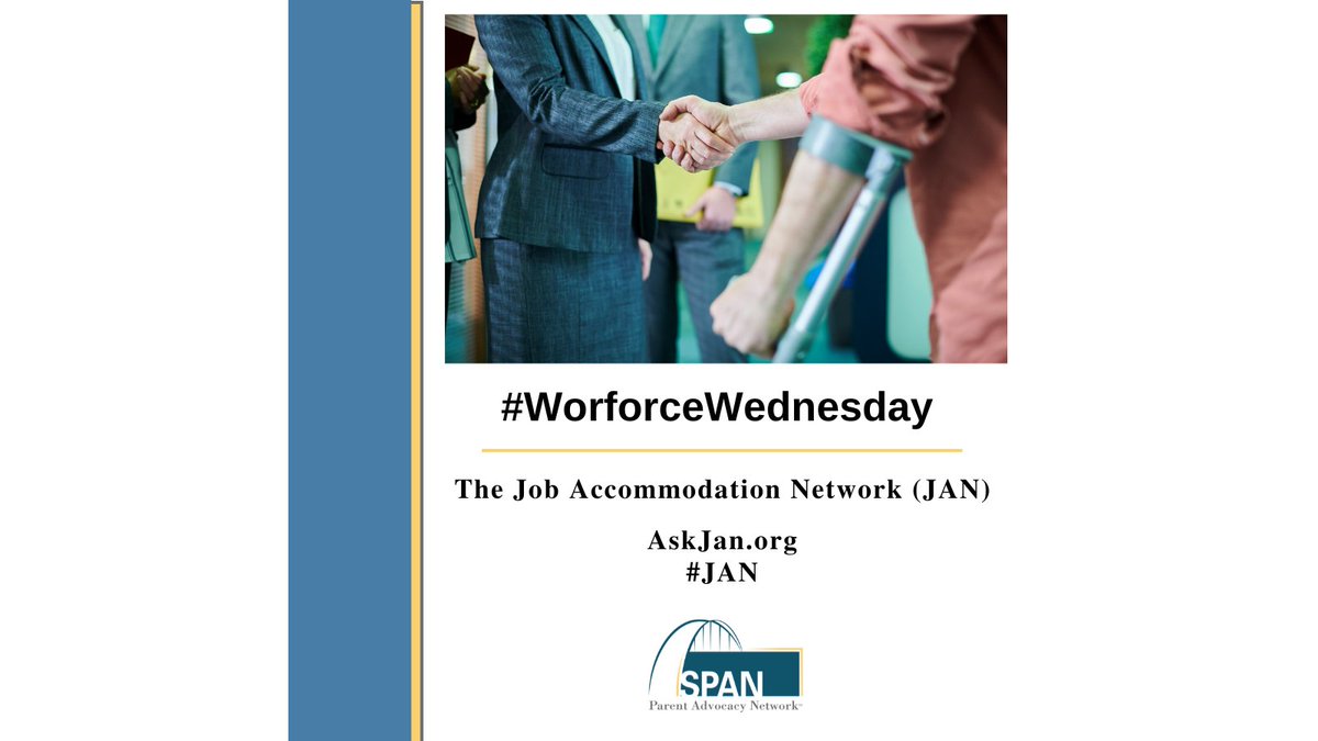 #WorkforceWednesday... Job Accommodation Network - Getting accommodations on the job can be a challenge. The Job Accommodation Network or #JAN is a great place to get information and help from experts. Explore JAN today: askjan.org #WorkforceWednesday #RAISE